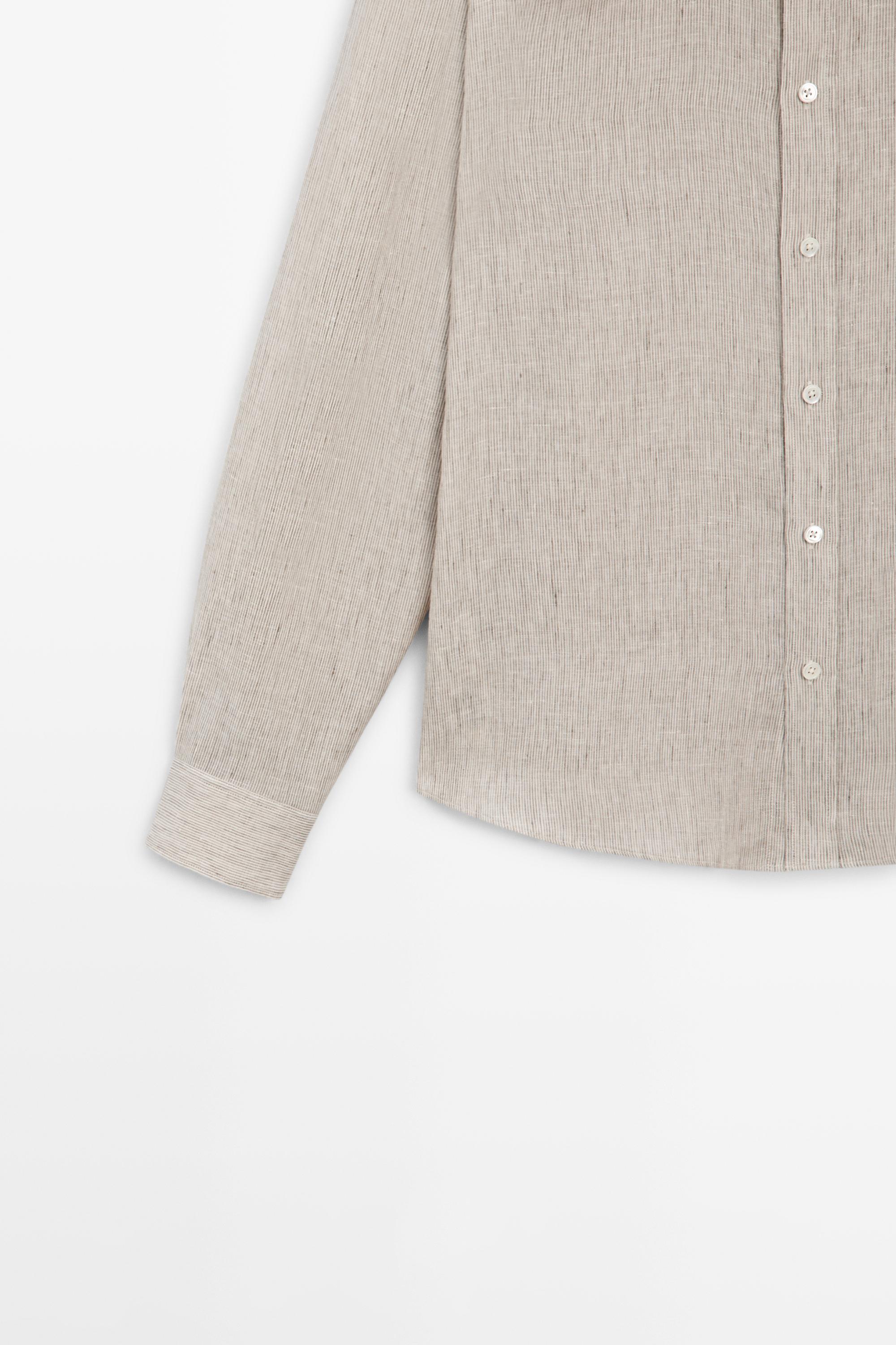 Regular fit washed striped 100% linen shirt